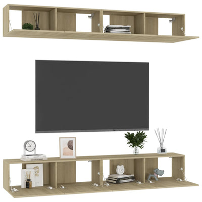 TV-tasot 4 kpl Sonoma-tammi 100x30x30 cm tekninen puu