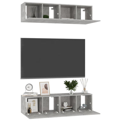 TV-tasot 4 kpl betoninharmaa 60x30x30 cm tekninen puu