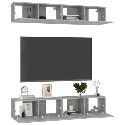 TV-tasot 4 kpl betoninharmaa 80x30x30 cm tekninen puu