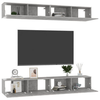TV-tasot 4 kpl betoninharmaa 100x30x30 cm tekninen puu