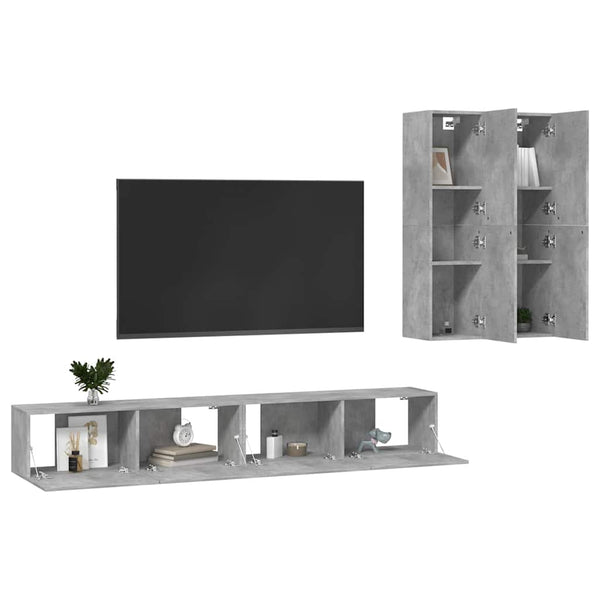 4-osainen TV-kaappisarja betoninharmaa tekninen puu