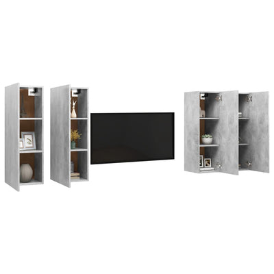 TV-tasot 4 kpl betoninharmaa 30,5x30x90 cm tekninen puu