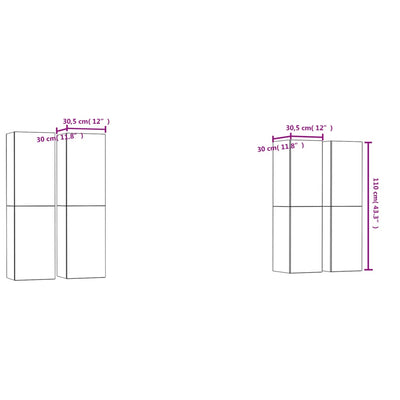 TV-tasot 4 kpl betoninharmaa 30,5x30x110 cm tekninen puu