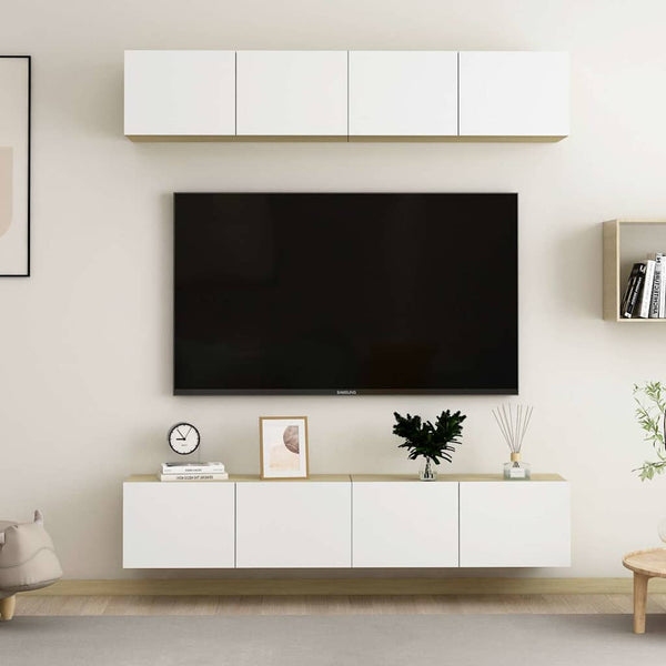 TV-tasot 4 kpl valk. ja Sonoma-tammi 80x30x30 cm tekninen puu