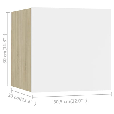 Seinäkiinnitettävät TV-tasot 8 kpl valkoinen/tammi 30,5x30x30cm