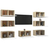 TV-tasot 7 kpl valkoinen ja Sonoma-tammi 30,5x30x60cm lastulevy