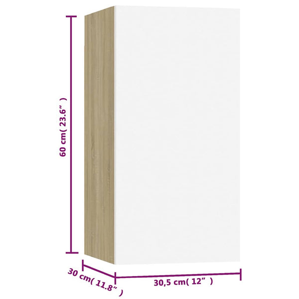 TV-tasot 7 kpl valkoinen ja Sonoma-tammi 30,5x30x60cm lastulevy