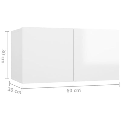 TV-tasot 4 kpl korkeakiilto valkoinen 60x30x30 cm lastulevy