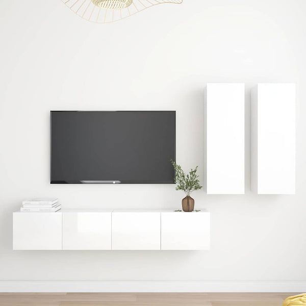 4-osainen TV-kaappisarja korkeakiilto valkoinen tekninen puu