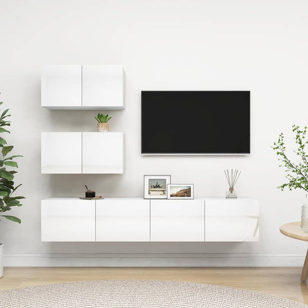 4-osainen TV-kaappisarja korkeakiilto valkoinen tekninen puu