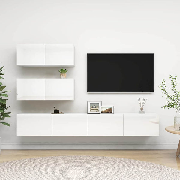 4-osainen TV-kaappisarja korkeakiilto valkoinen tekninen puu