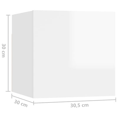 Seinäkiinnitettävä TV-taso 8 kpl kork.kiilto valk. 30,5x30x30cm