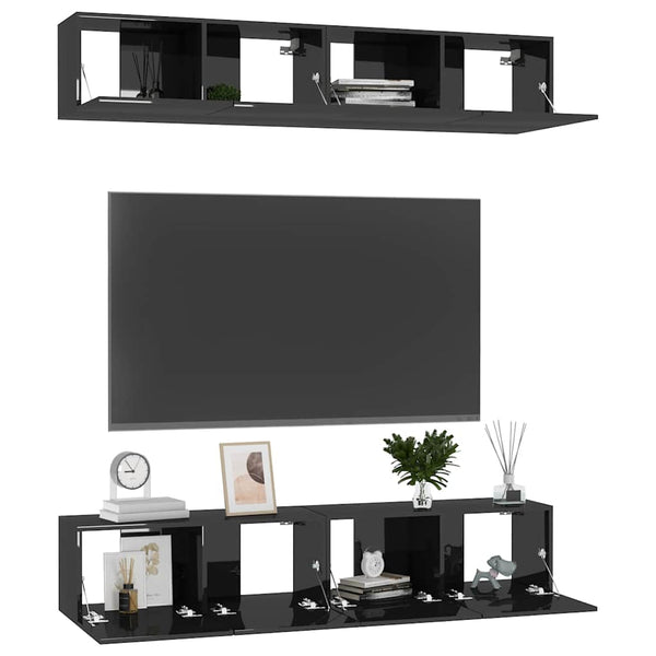 TV-tasot 4 kpl korkeakiilto musta 80x30x30 cm lastulevy