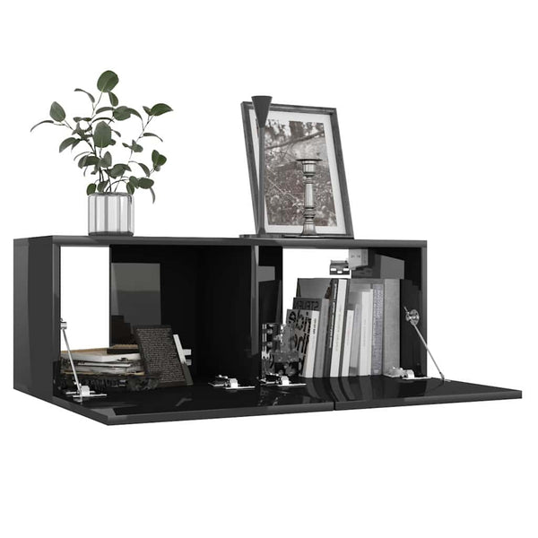 TV-tasot 4 kpl korkeakiilto musta 80x30x30 cm lastulevy