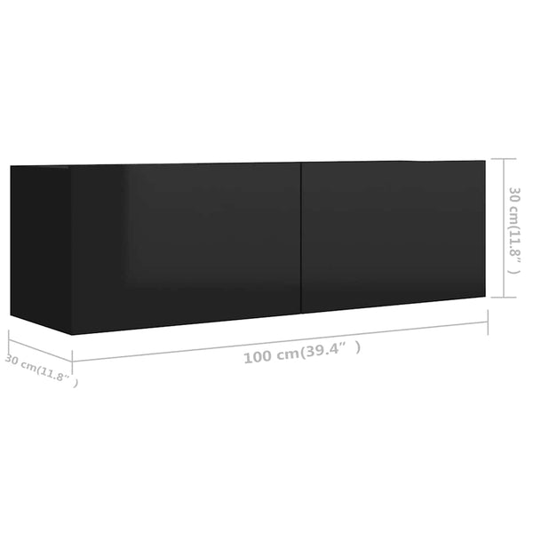 TV-tasot 4 kpl korkeakiilto musta 100x30x30 cm lastulevy