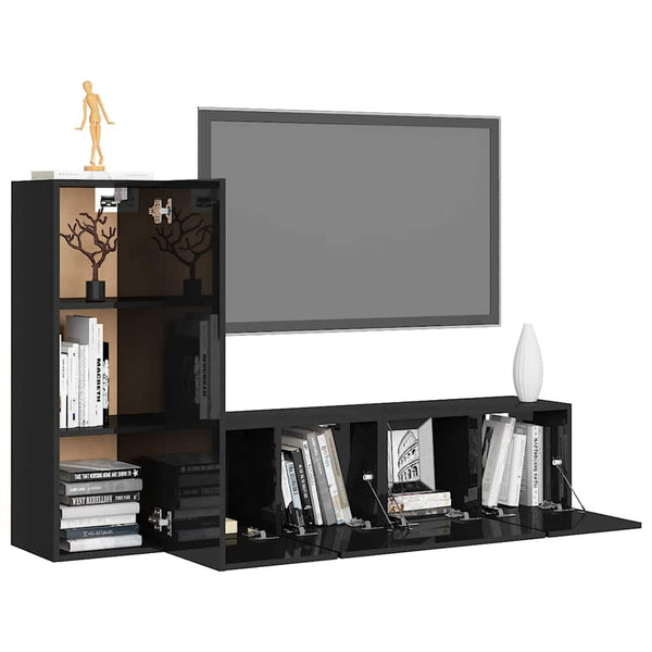 3-osainen TV-kaappisarja korkeakiilto musta lastulevy