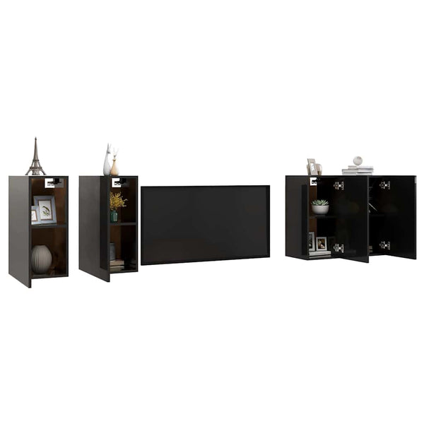 TV-tasot 4 kpl korkeakiilto musta 30,5x30x60 cm lastulevy