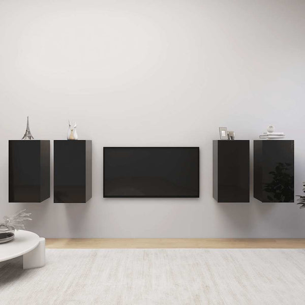 TV-tasot 4 kpl korkeakiilto musta 30,5x30x60 cm lastulevy