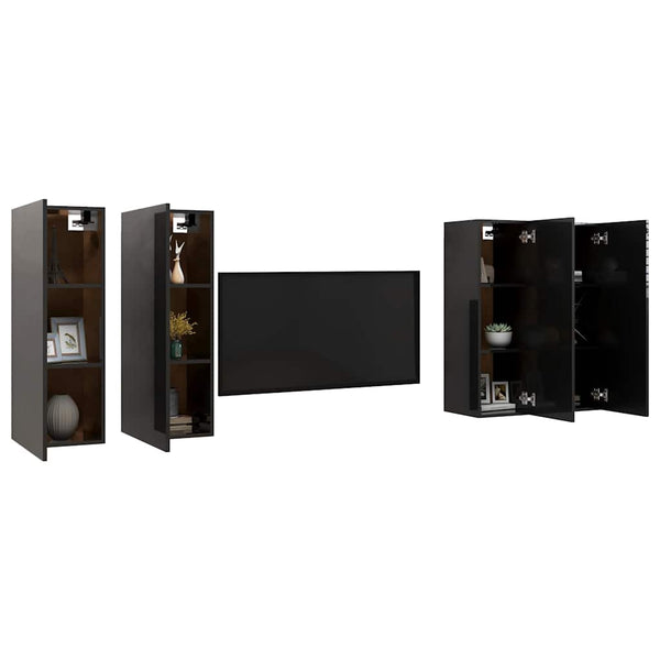 TV-tasot 4 kpl korkeakiilto musta 30,5x30x90 cm lastulevy