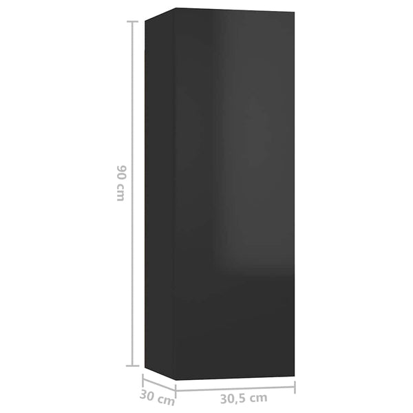 TV-tasot 4 kpl korkeakiilto musta 30,5x30x90 cm lastulevy