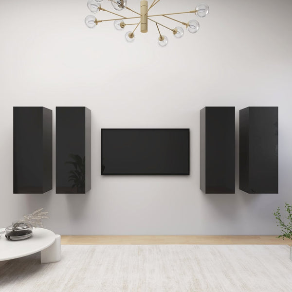 TV-tasot 4 kpl korkeakiilto musta 30,5x30x90 cm lastulevy