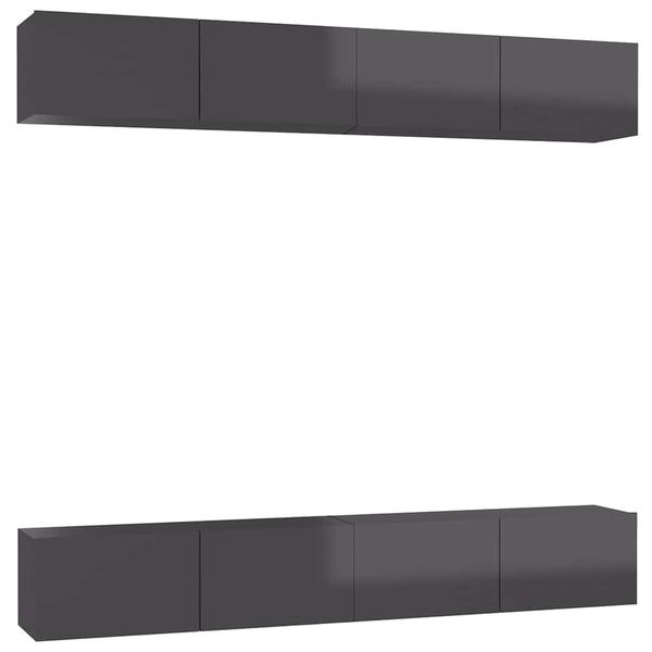 TV-tasot 4 kpl korkeakiilto harmaa 100x30x30 cm lastulevy