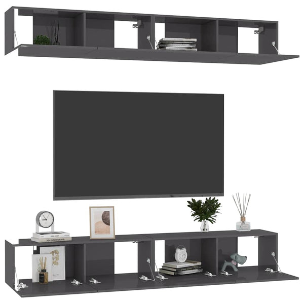 TV-tasot 4 kpl korkeakiilto harmaa 100x30x30 cm lastulevy