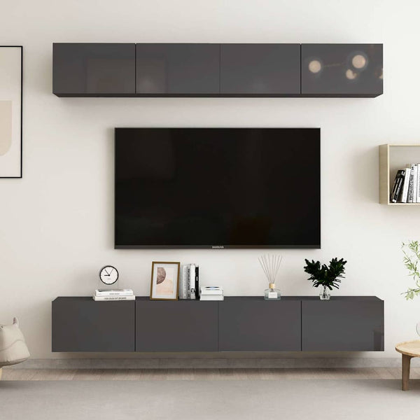 TV-tasot 4 kpl korkeakiilto harmaa 100x30x30 cm lastulevy