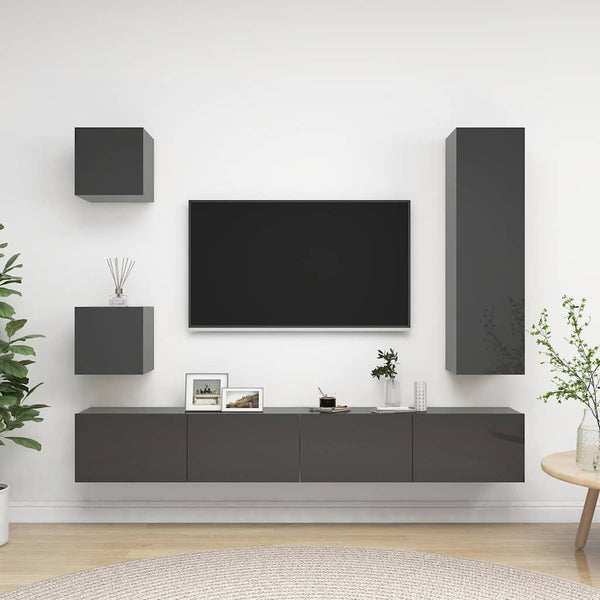 5-osainen TV-kaappisarja korkeakiilto harmaa lastulevy