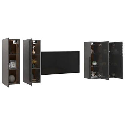 TV-tasot 4 kpl korkeakiilto harmaa 30,5x30x90 cm lastulevy