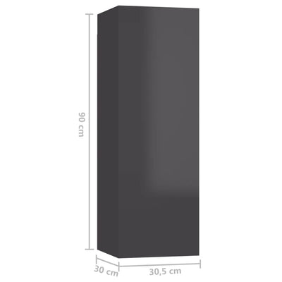 TV-tasot 4 kpl korkeakiilto harmaa 30,5x30x90 cm lastulevy