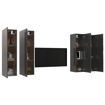 TV-tasot 4 kpl korkeakiilto harmaa 30,5x30x110 cm lastulevy