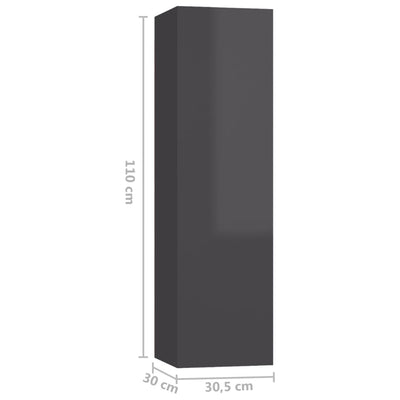 TV-tasot 4 kpl korkeakiilto harmaa 30,5x30x110 cm lastulevy