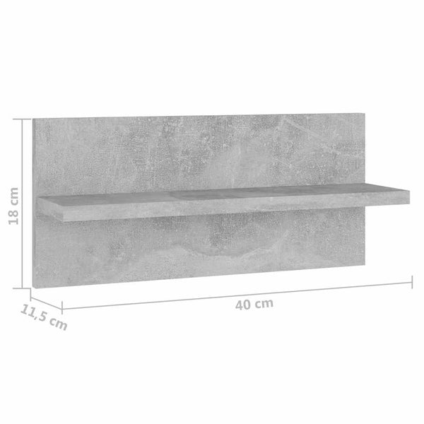 Seinähyllyt 4 kpl betoninharmaa 40x11,5x18 cm lastulevy