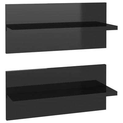 Seinähyllyt 2 kpl korkeakiilto musta 40x11,5x18 cm