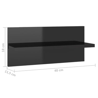 Seinähyllyt 2 kpl korkeakiilto musta 40x11,5x18 cm