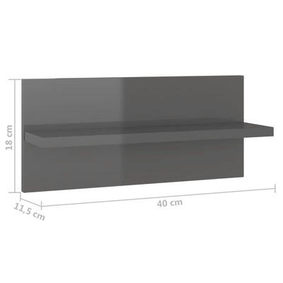 Seinähyllyt 2 kpl korkeakiilto harmaa 40x11,5x18 cm