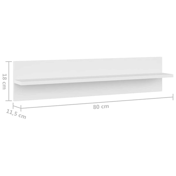 Seinähyllyt 2 kpl valkoinen 80x11,5x18 cm lastulevy