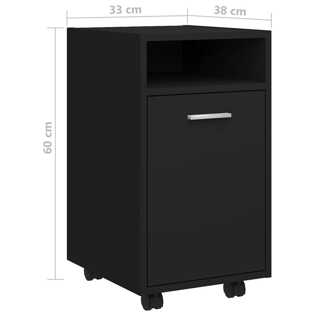 Musta sivukaappi pyörillä Kaspar 33x38x60cm (puinen)