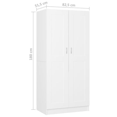 Vaatekaappi valkoinen 82,5x51,5x180 cm tekninen puu