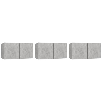 Seinäkiinnitettävät TV-tasot 3 kpl betoninharmaa 60x30x30 cm
