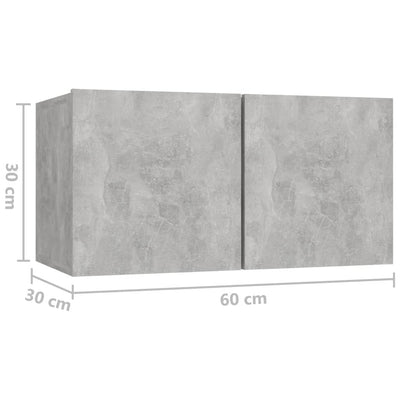 Seinäkiinnitettävät TV-tasot 3 kpl betoninharmaa 60x30x30 cm