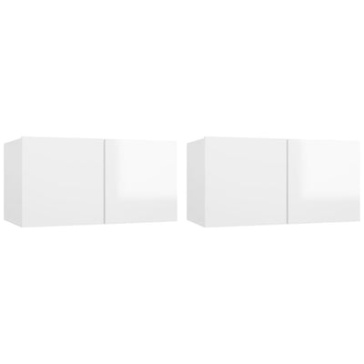 Seinäkiinnitettävät TV-tasot 2 kpl korkeakiilto valk 60x30x30cm