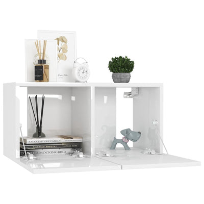 Seinäkiinnitettävät TV-tasot 2 kpl korkeakiilto valk 60x30x30cm
