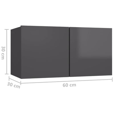 Seinäkiinnitettävät TV-tasot 3kpl korkeakiilto harm. 60x30x30cm