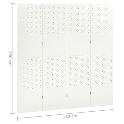 4-Paneelinen tilanjakaja 160x180 cm valkoinen teräs