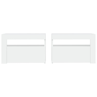 Valkoinen yöpöydät Kaylah 60x35x40cm (2 kpl led-valoilla)