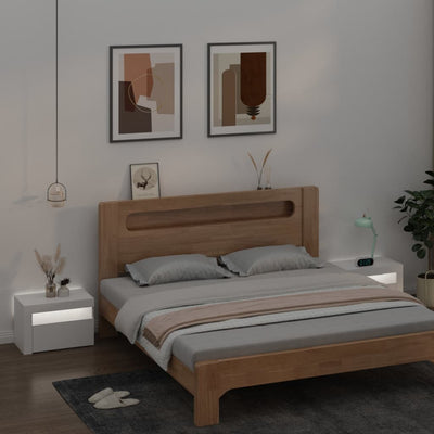 Valkoinen yöpöydät Kaylah 60x35x40cm (2 kpl led-valoilla)