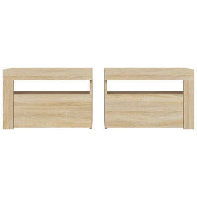 Yöpöydät 2 kpl LED-valoilla Sonoma-tammi 60x35x40 cm
