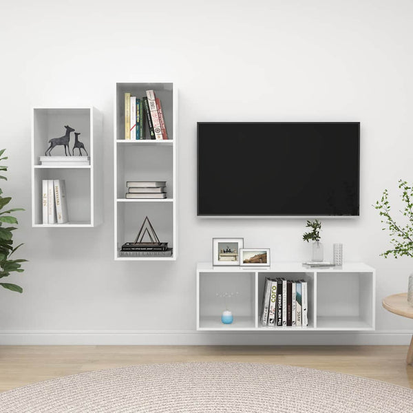 3-osainen TV-kaappisarja korkeakiilto valkoinen tekninen puu